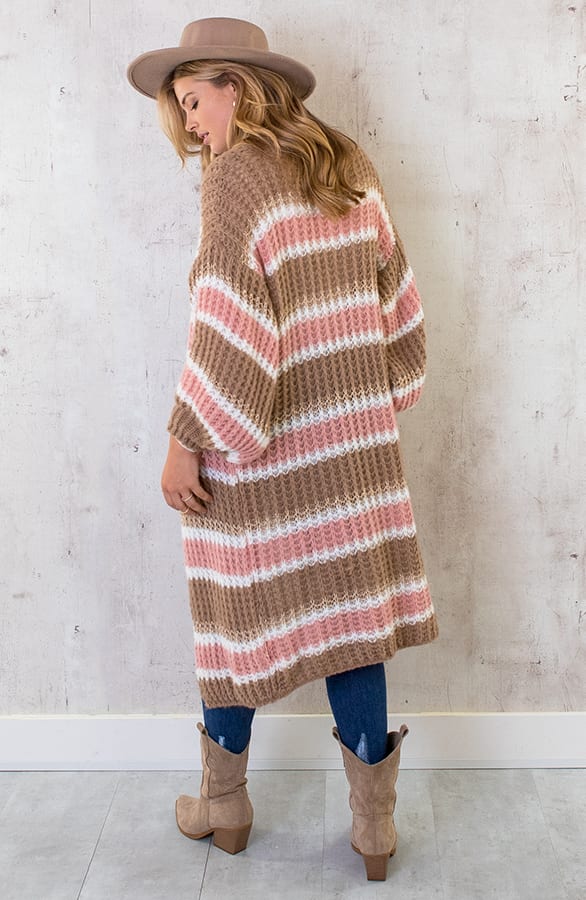 Midi Gestreept Vest Camel Roze – shoparchief, foto 9