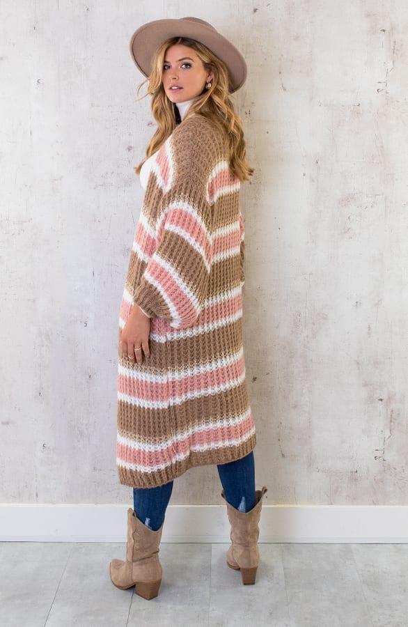 Midi Gestreept Vest Camel Roze – shoparchief, foto 8