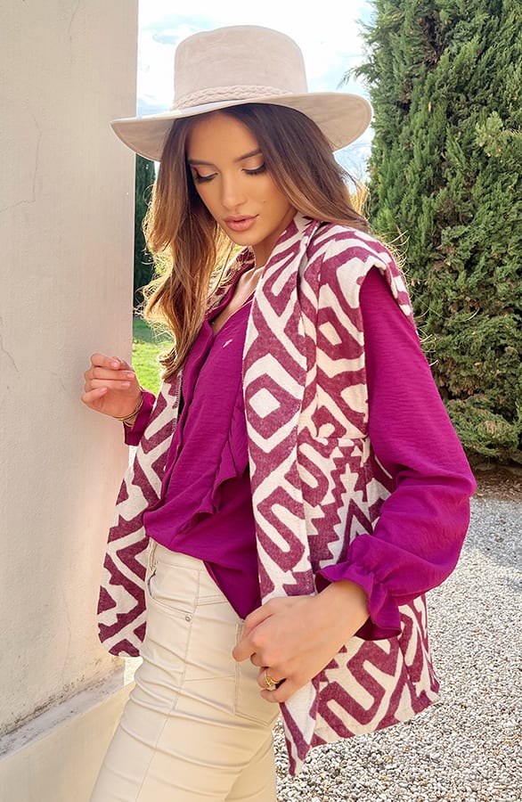 Oversized Gilet Print Magenta – shoparchief, foto 3