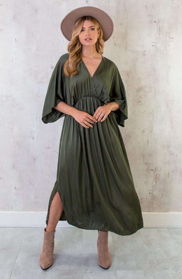 Oversized Satin Dress Army – shoparchief, foto 3