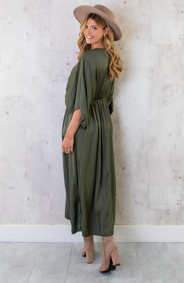 Oversized Satin Dress Army – shoparchief, foto 5
