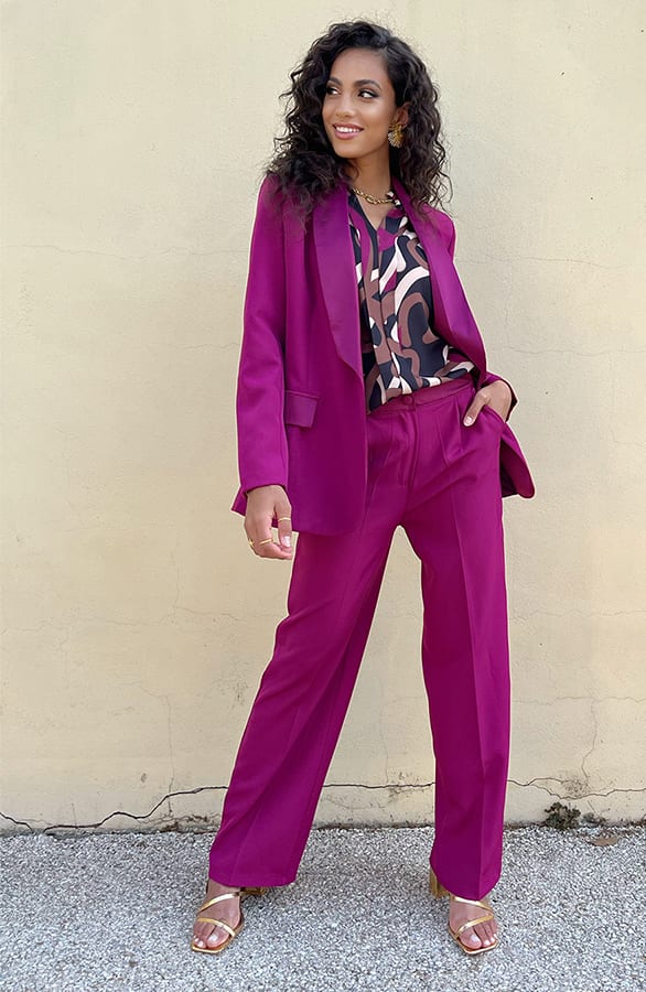 V-Hals Blouse Swirl Print Magenta Choco – shoparchief, foto 8