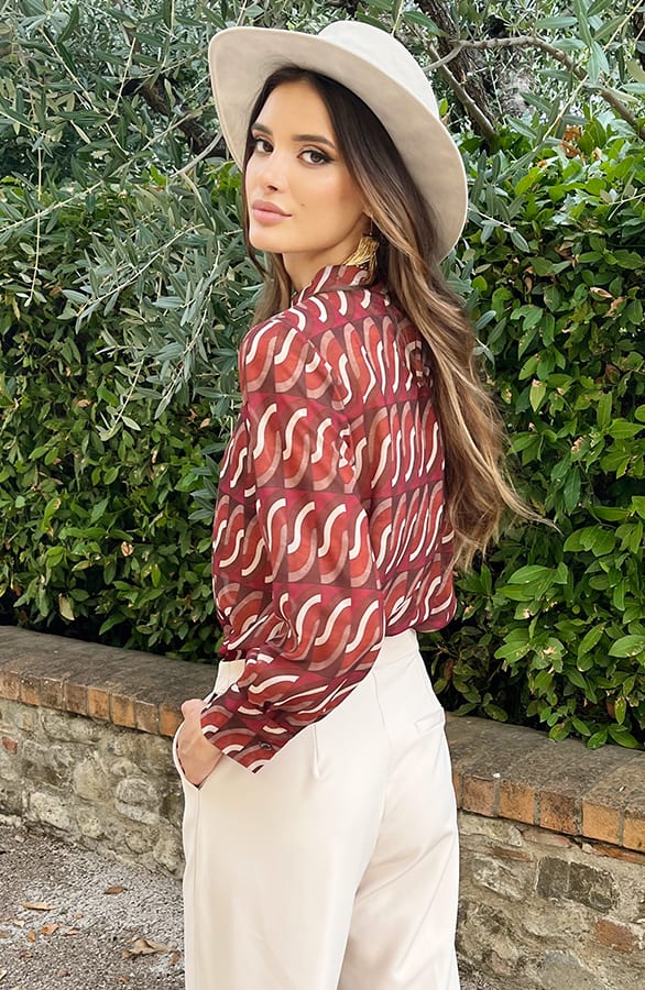 Retro Blouse Print Terracotta – shoparchief, foto 1