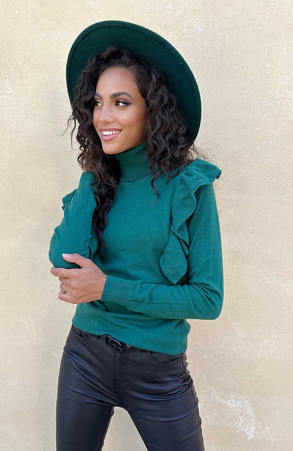 Ruffle Col Top Smaragd – shoparchief, foto 9