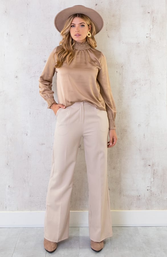 Satijnen Col Blouse Camel – shoparchief, foto 9