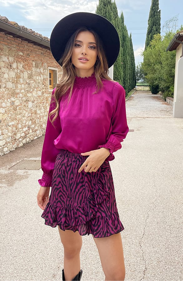 Satijnen Col Blouse Magenta – shoparchief, foto 1