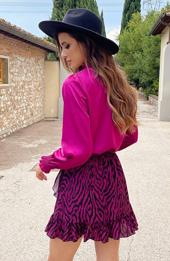 Satijnen Col Blouse Magenta – shoparchief, foto 4