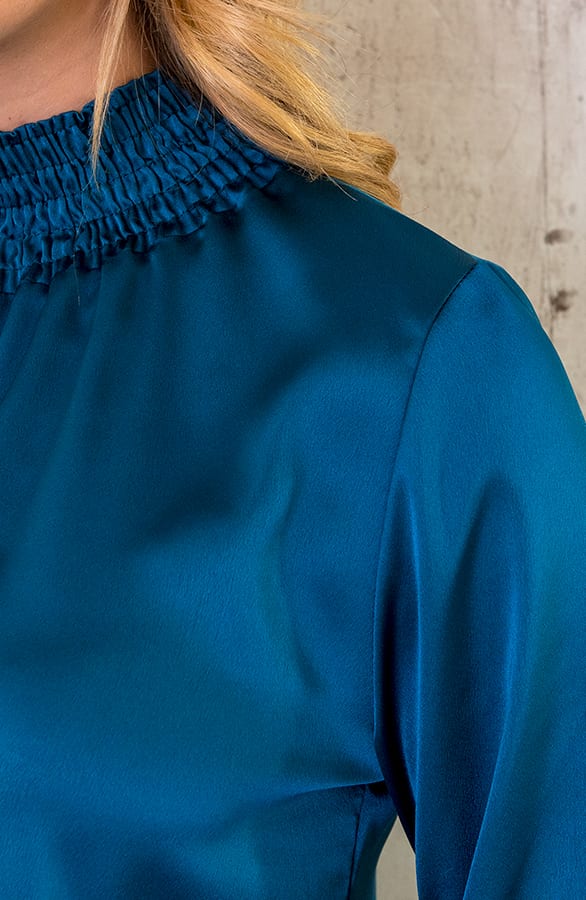 Satijnen Col Blouse Petrol – shoparchief, foto 7