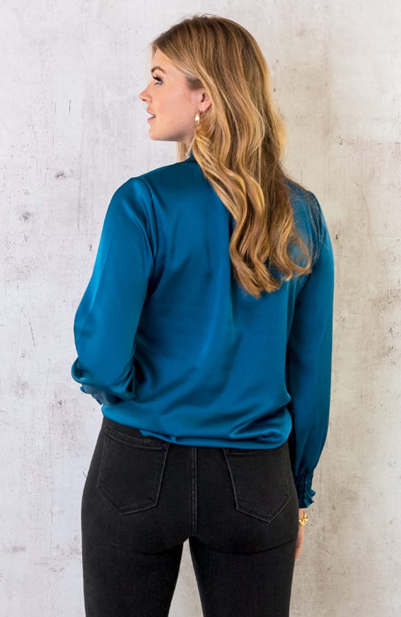 Satijnen Col Blouse Petrol – shoparchief, foto 6