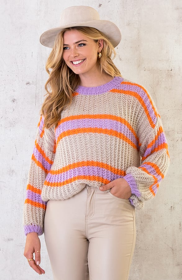 Strepen Trui Beige Oranje Lila – shoparchief, foto 1