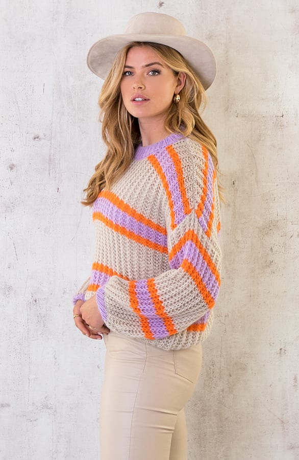 Strepen Trui Beige Oranje Lila – shoparchief, foto 4