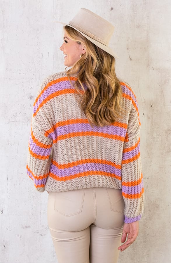 Strepen Trui Beige Oranje Lila – shoparchief, foto 5