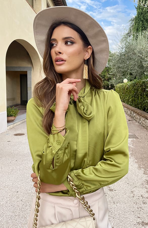 Strik Blouse Satijn Olive – shoparchief, foto 3