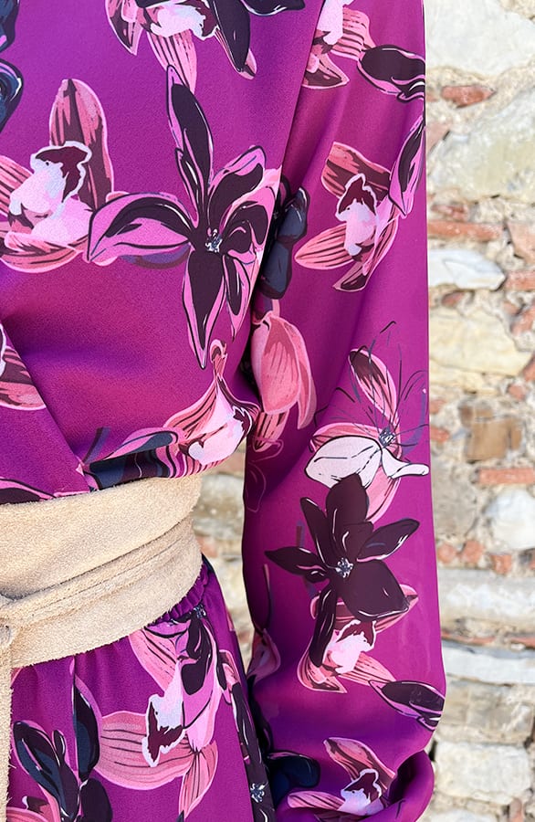 V-hals Jurk Paris Bloemen Magenta – shoparchief, foto 4