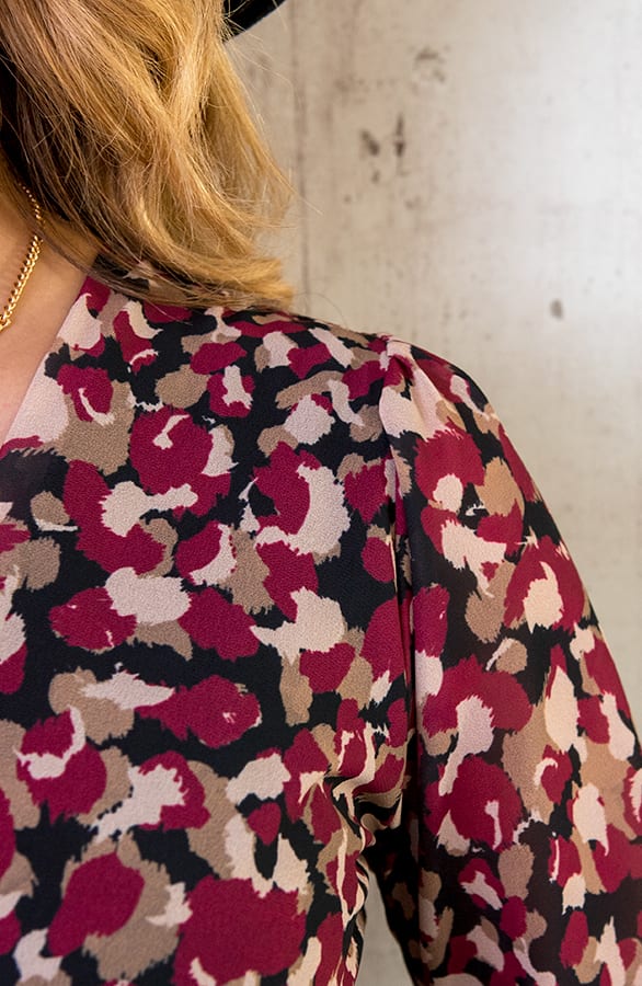 V-hals Strik Jurk Dots Bordeaux – shoparchief, foto 6