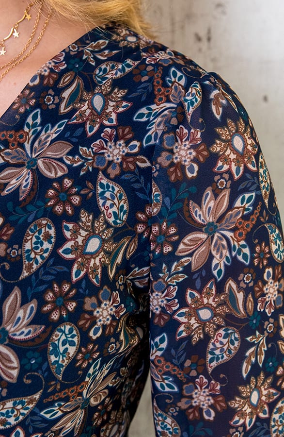 V-hals Strik Jurk Flower Blauw – shoparchief, foto 5