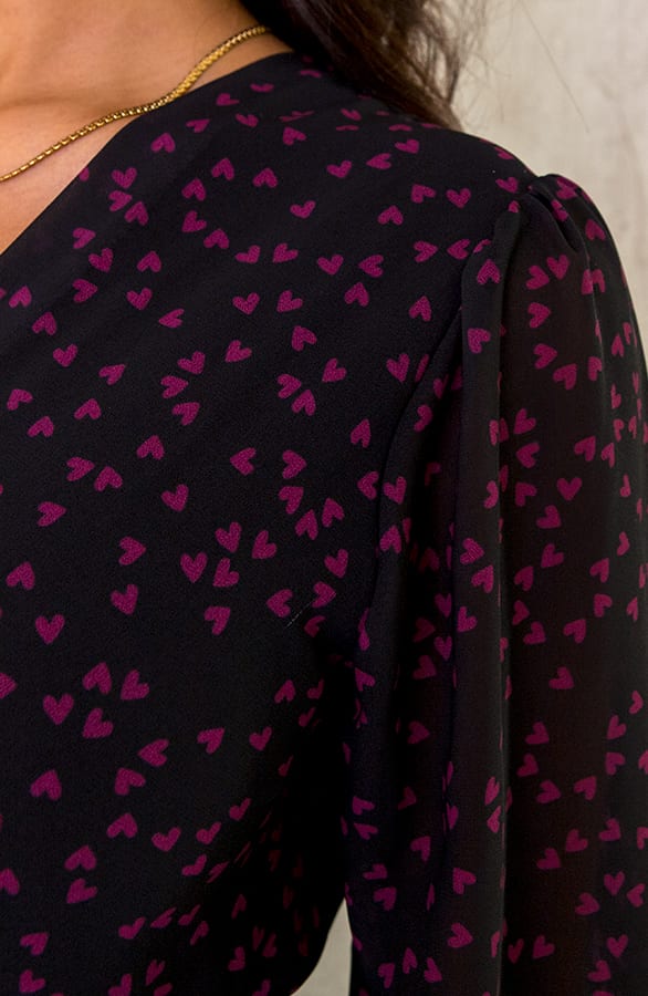 V-hals Strik Jurk Hartjes Magenta – shoparchief, foto 6