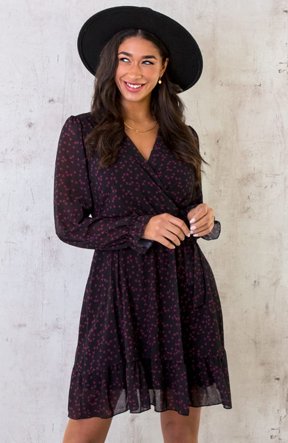 V-hals Strik Jurk Hartjes Magenta – shoparchief, foto 3