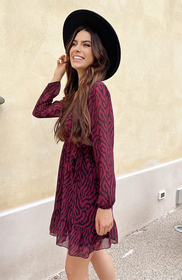 V-hals Strik Jurk Zebra Bordeaux – shoparchief, foto 3