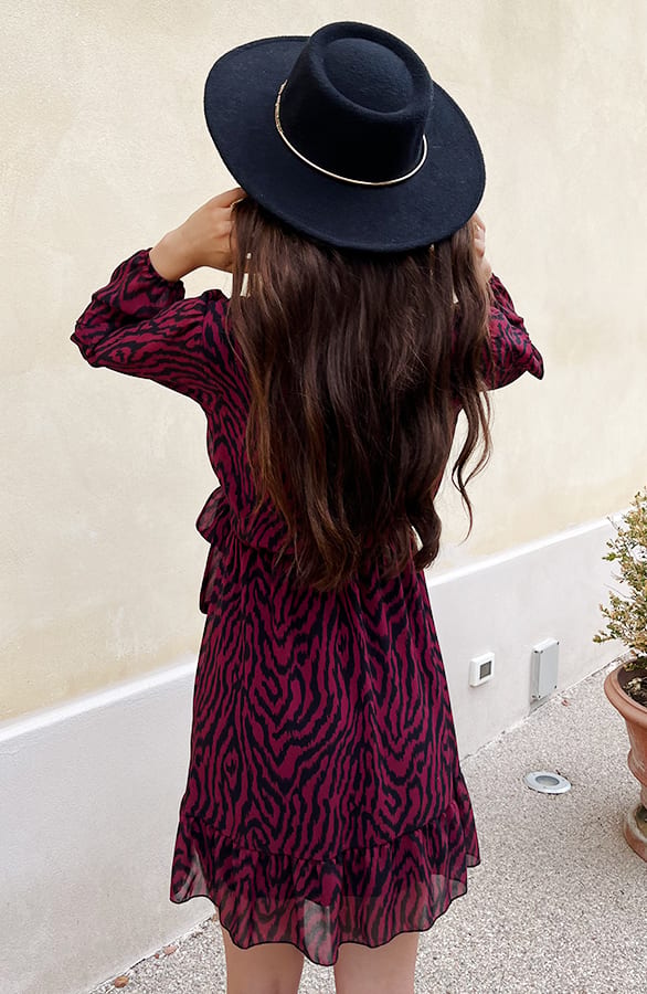 V-hals Strik Jurk Zebra Bordeaux – shoparchief, foto 5