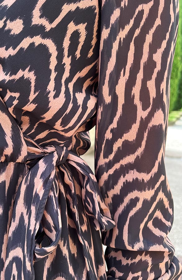 V-hals Strik Jurk Zebra Camel – shoparchief, foto 13