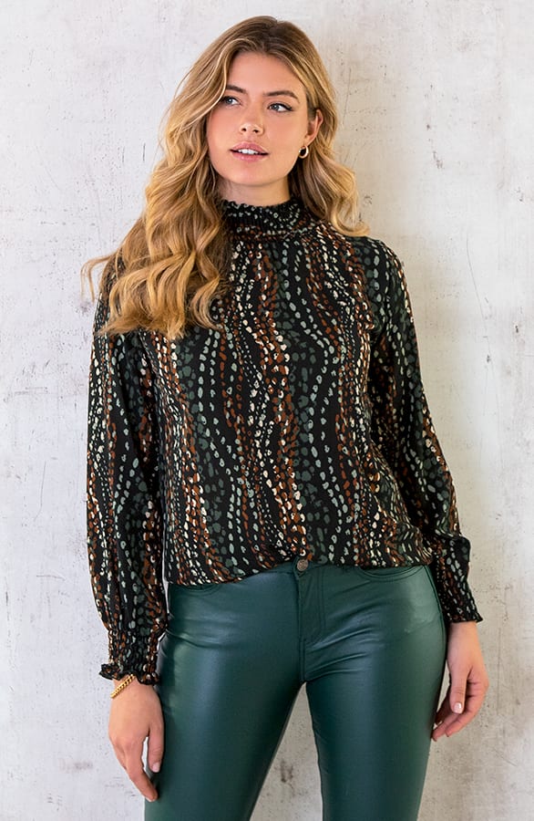 Col Blouse Dots Print Army – shoparchief, foto 1