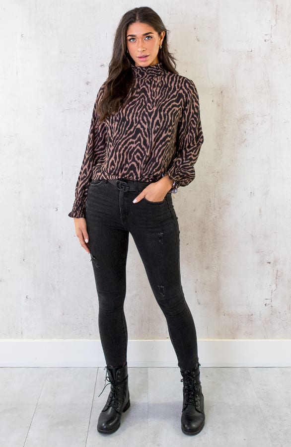 Col Blouse Zebra Camel – shoparchief, foto 7