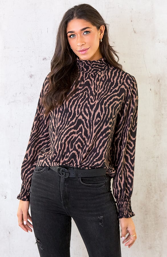 Col Blouse Zebra Camel – shoparchief, foto 1