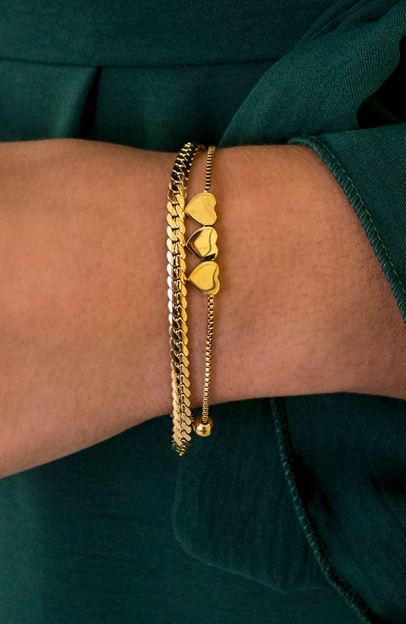 Double Hearts Snake Armband Goud – shoparchief, foto 2