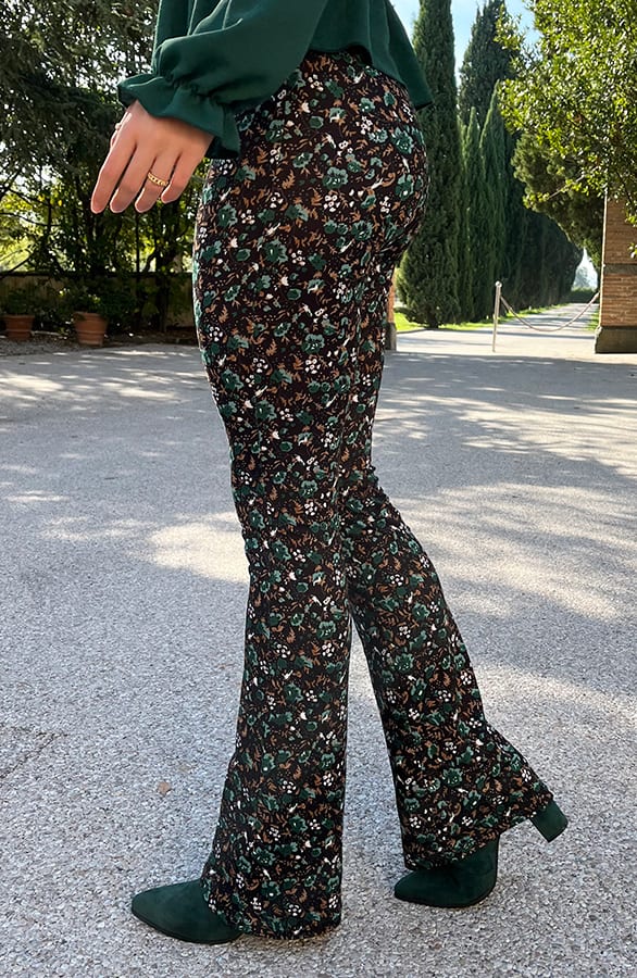 Flared Broek Wild Flower Smaragd – flared broeken, foto 3