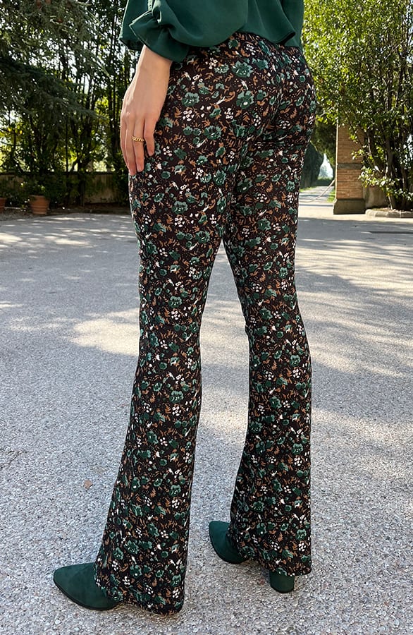 Flared Broek Wild Flower Smaragd – flared broeken, foto 4