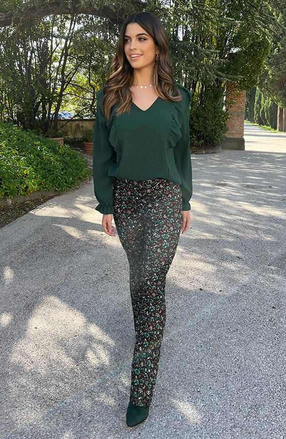 Flared Broek Wild Flower Smaragd – flared broeken, foto 9