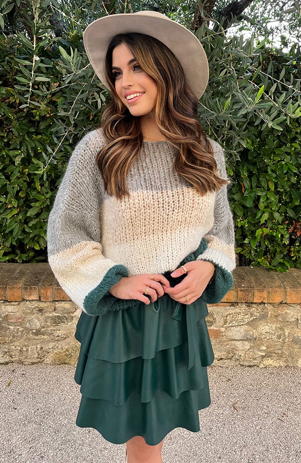 Leren Ruffle Rok Smaragd – shoparchief, foto 3