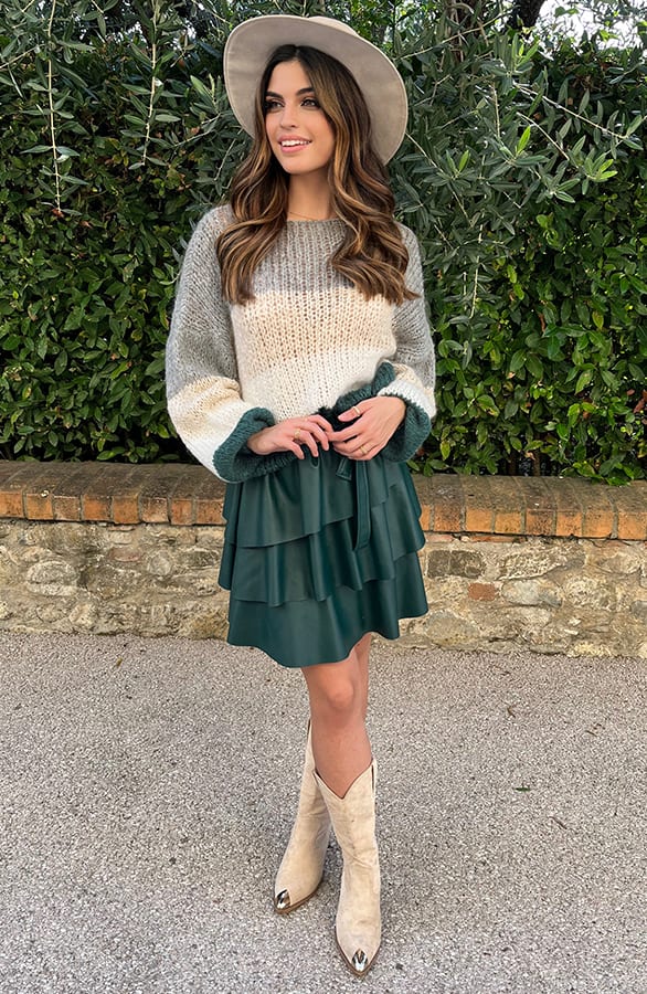 Leren Ruffle Rok Smaragd – shoparchief, foto 7