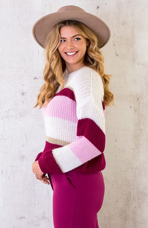 Gebreide Strepen Trui Roze – shoparchief, foto 4