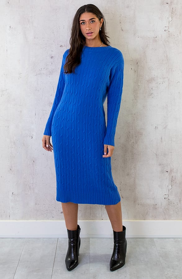 Knitted Dress Kabelpatroon Kobalt – shoparchief, foto 1