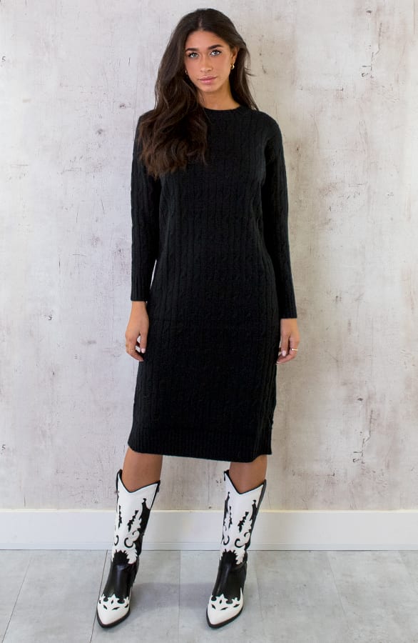 Knitted Dress Kabelpatroon Zwart – shoparchief, foto 1