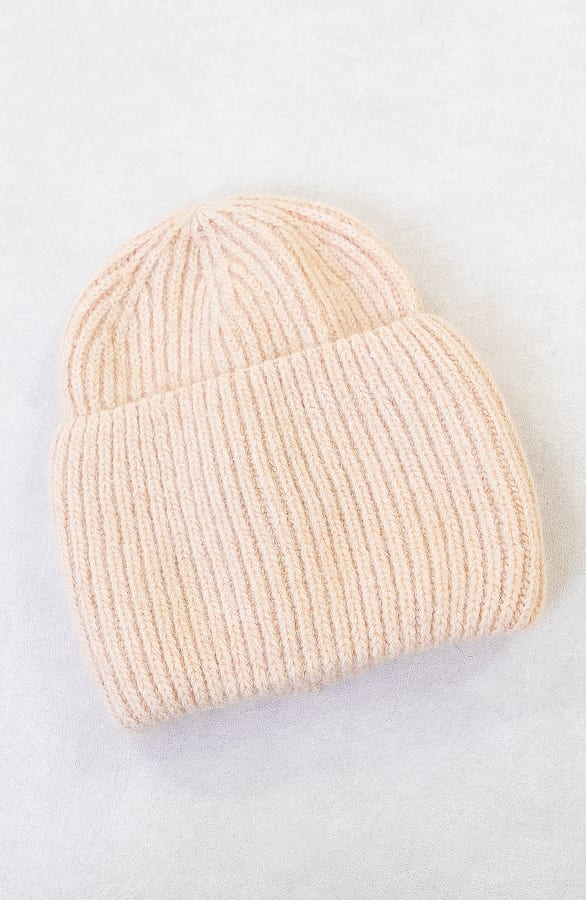 Knitted Pailletten Beanie Beige – shoparchief, foto 1