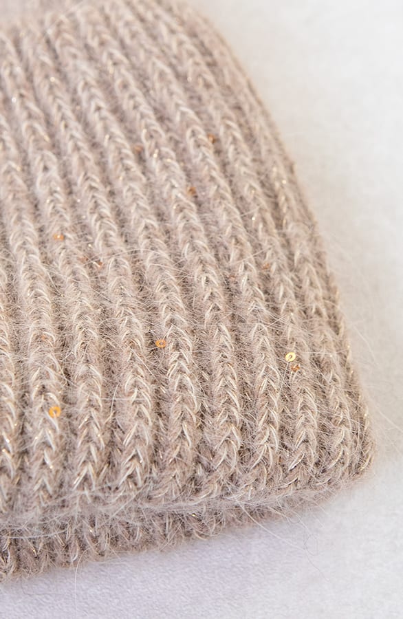 Knitted Pailletten Beanie Taupe – shoparchief, foto 3