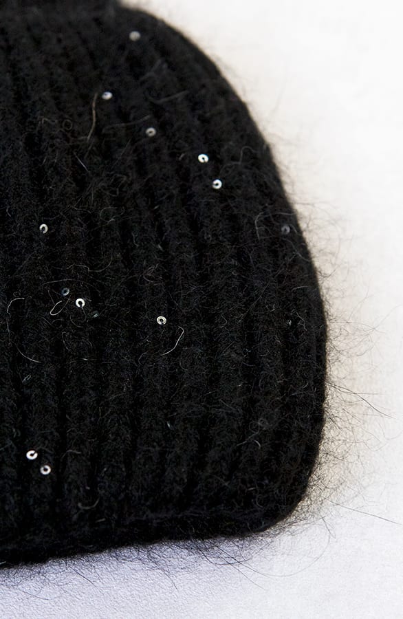 Knitted Pailletten Beanie Zwart – shoparchief, foto 2