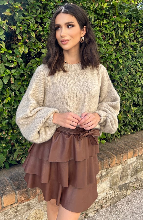 Leren Ruffle Rok Choco – shoparchief, foto 3