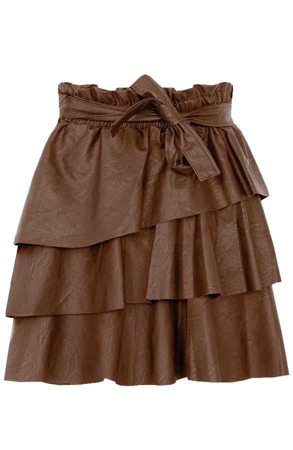 Leren Ruffle Rok Choco – shoparchief, foto 1