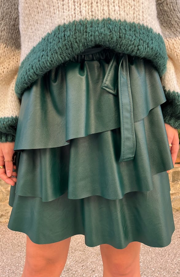 Leren Ruffle Rok Smaragd – shoparchief, foto 2