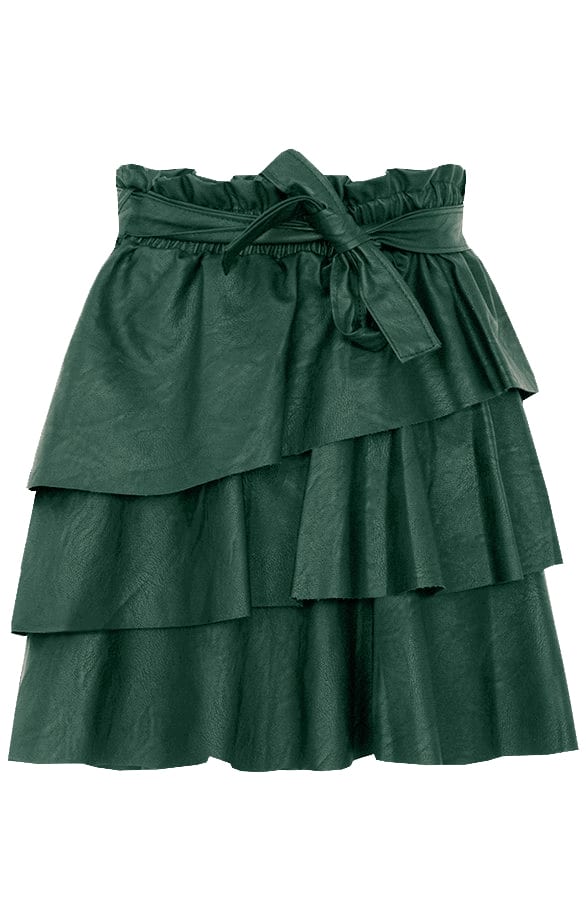 Leren Ruffle Rok Smaragd – shoparchief, foto 1