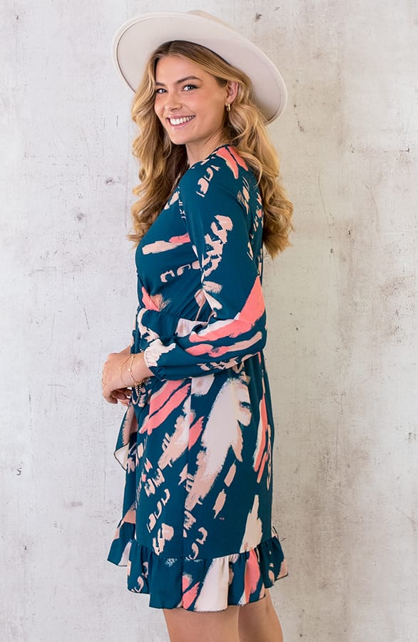 Overslag Print Jurk Petrol – shoparchief, foto 5