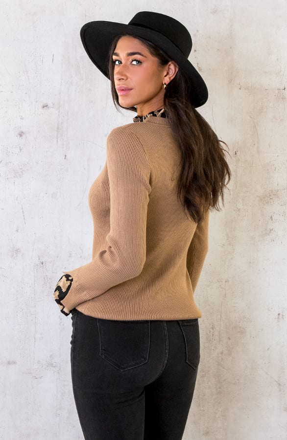 Ribtrui Met Printkraag Camel – shoparchief, foto 9