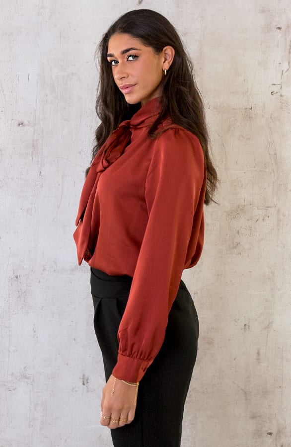 Strik Blouse Satijn Terracotta – shoparchief, foto 4