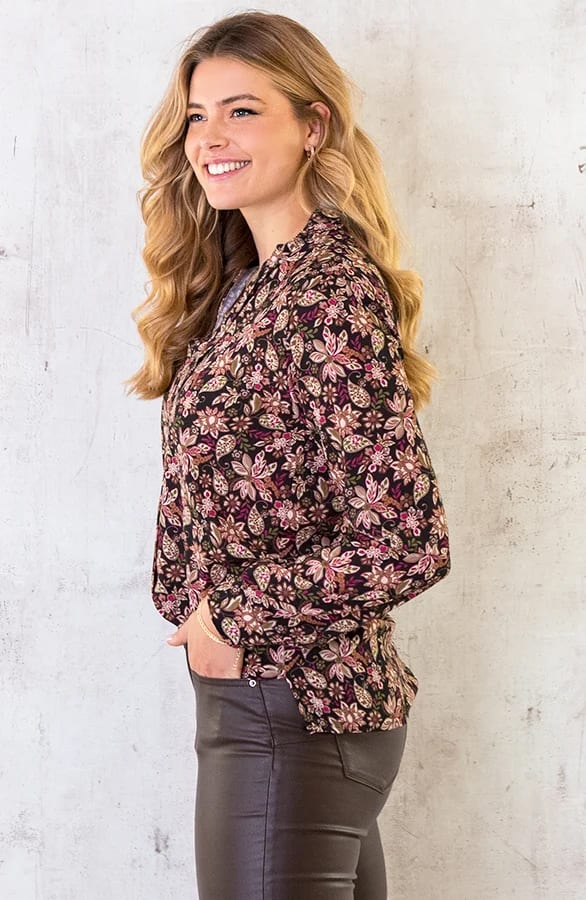 V-Hals Print Blouse Flower Multi – shoparchief, foto 4