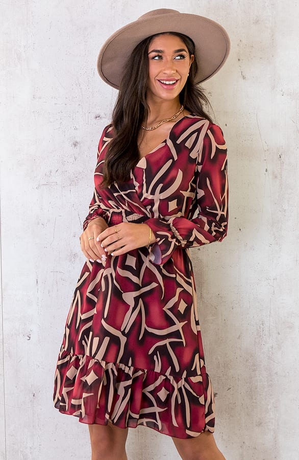 V-hals Jurk Paris Bordeaux – shoparchief, foto 4