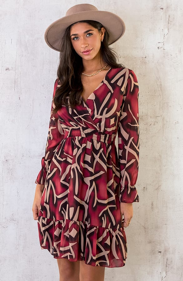 V-hals Jurk Paris Bordeaux – shoparchief, foto 3